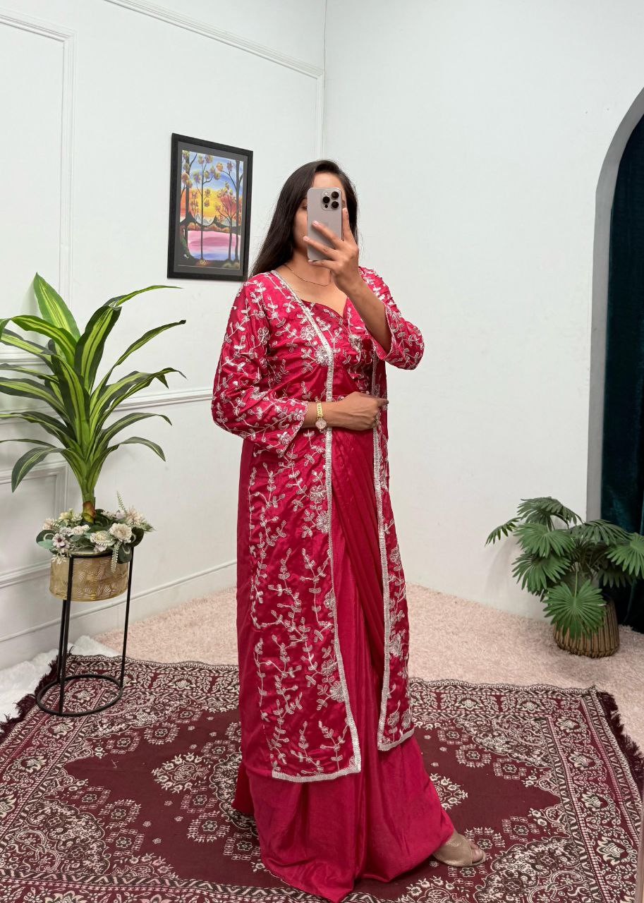 Designer Wedding Wear Ready To Wear Chinon Silk Saree