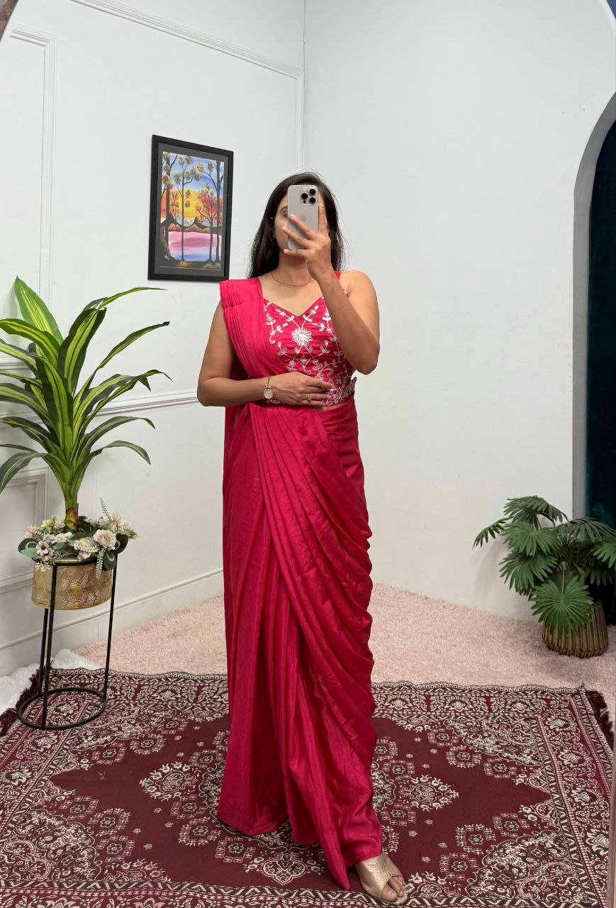 Designer Wedding Wear Ready To Wear Chinon Silk Saree