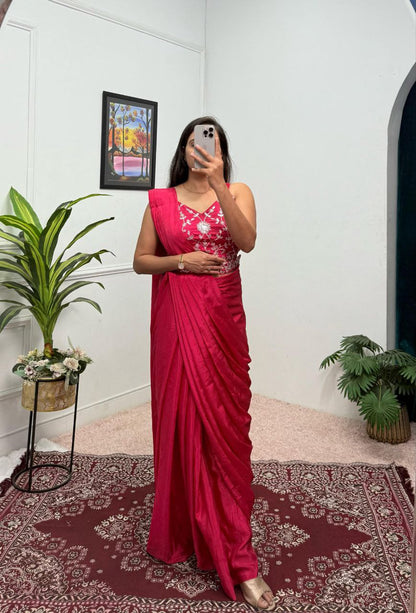 Designer Wedding Wear Ready To Wear Chinon Silk Saree