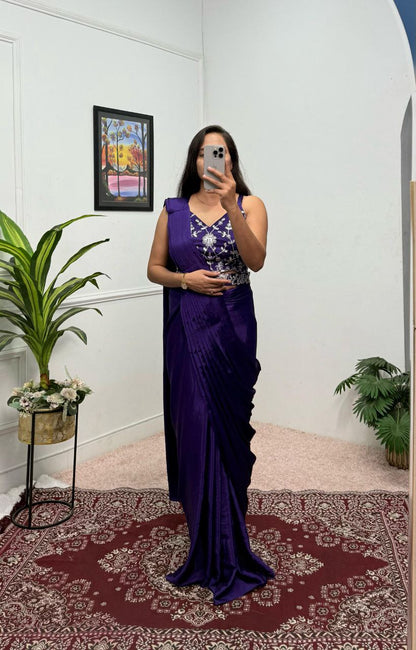 Designer Ready To Wear Chinon Silk Saree