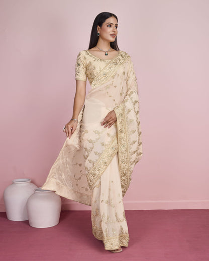 Designer Lime Wedding Wear Taby Silk Organza Saree