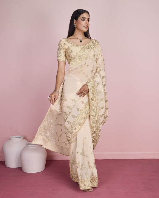 Designer Lime Wedding Wear Taby Silk Organza Saree