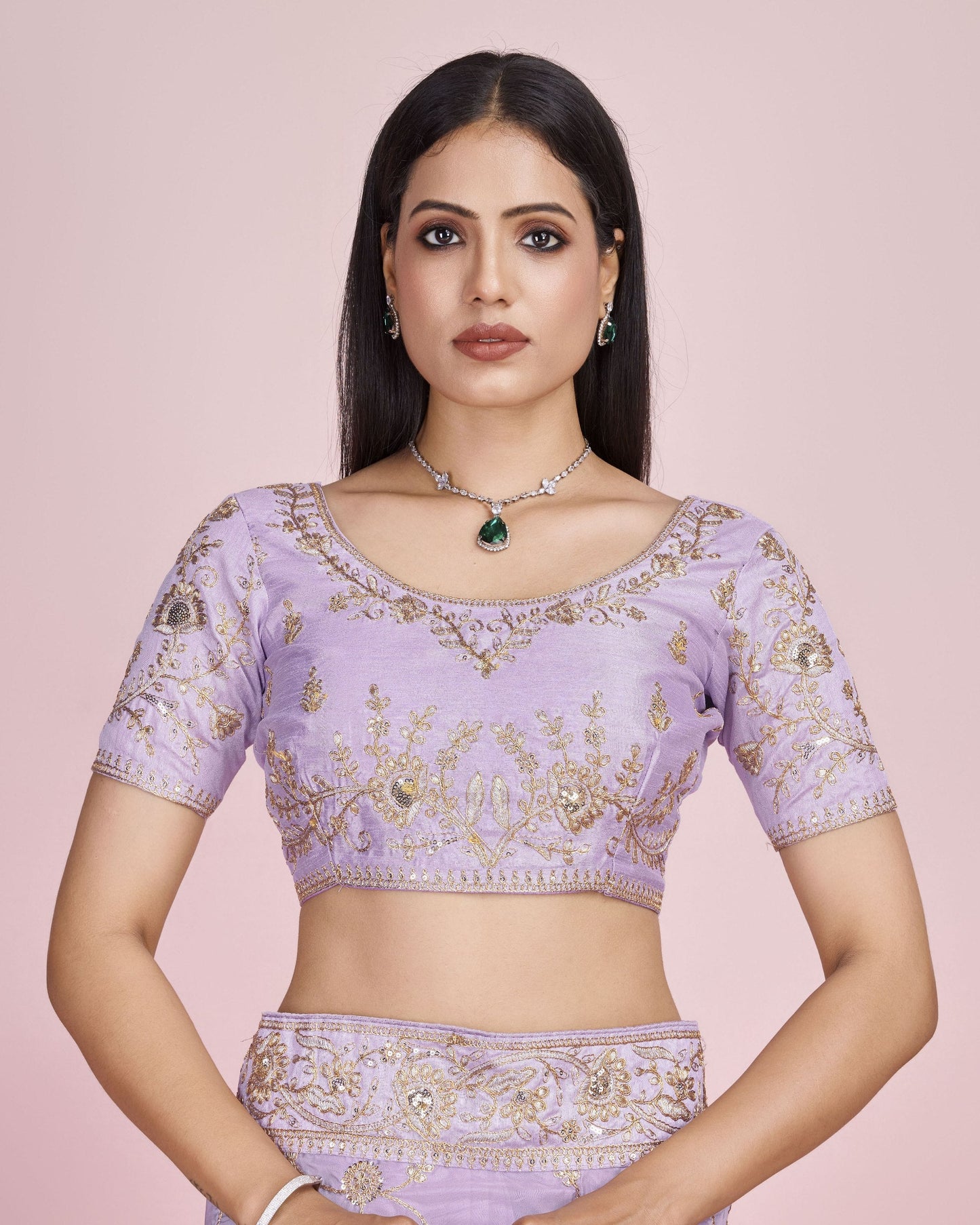 Designer Lavender Wedding Wear Taby Silk Organza Saree