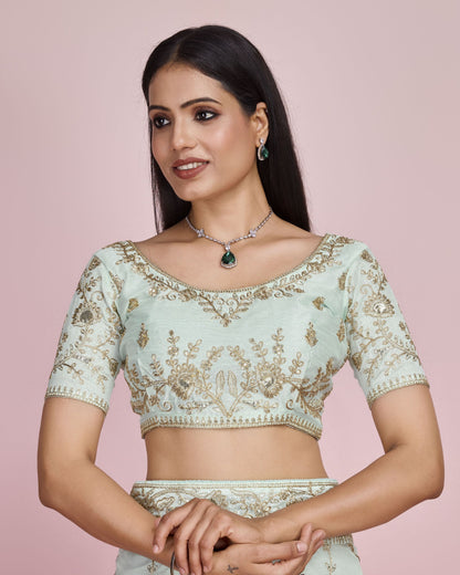 Designer Pista Wedding Wear Taby Silk Organza Saree