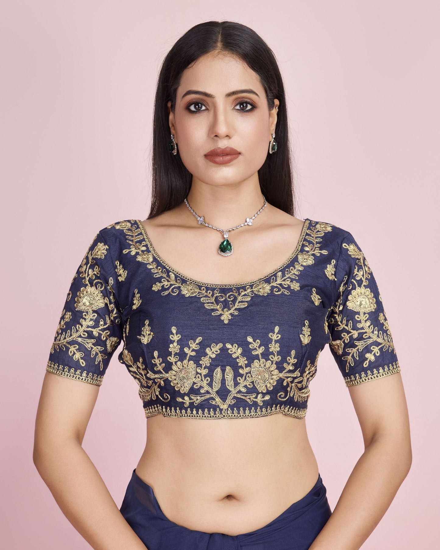 Designer Navy Wedding Wear Taby Silk Organza Saree