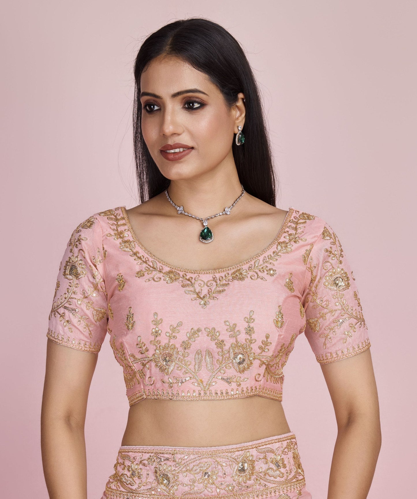 Designer Peach Wedding Wear Taby Silk Organza Saree