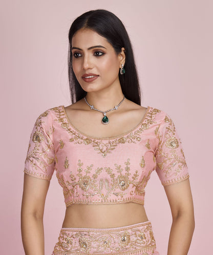 Designer Peach Wedding Wear Taby Silk Organza Saree