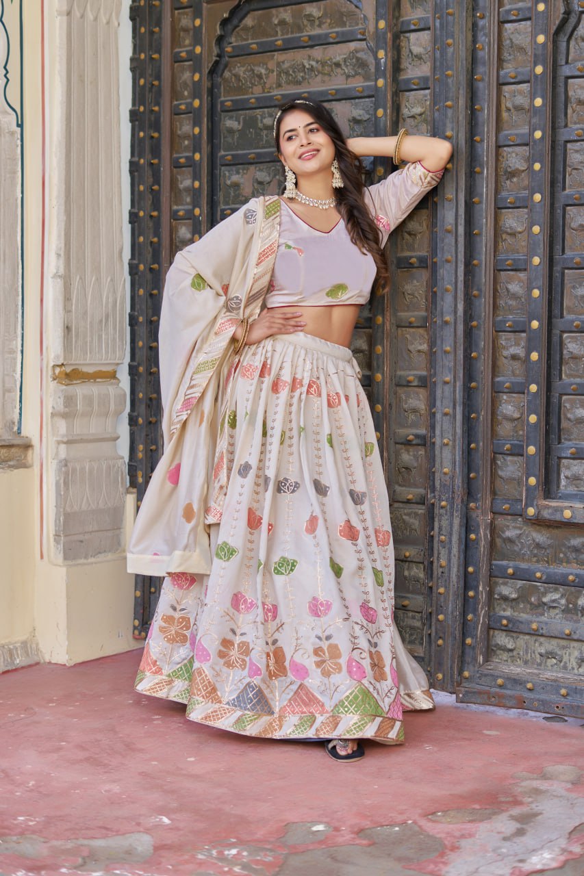 Designer Wedding Wear Vichitra Silk Lehenga