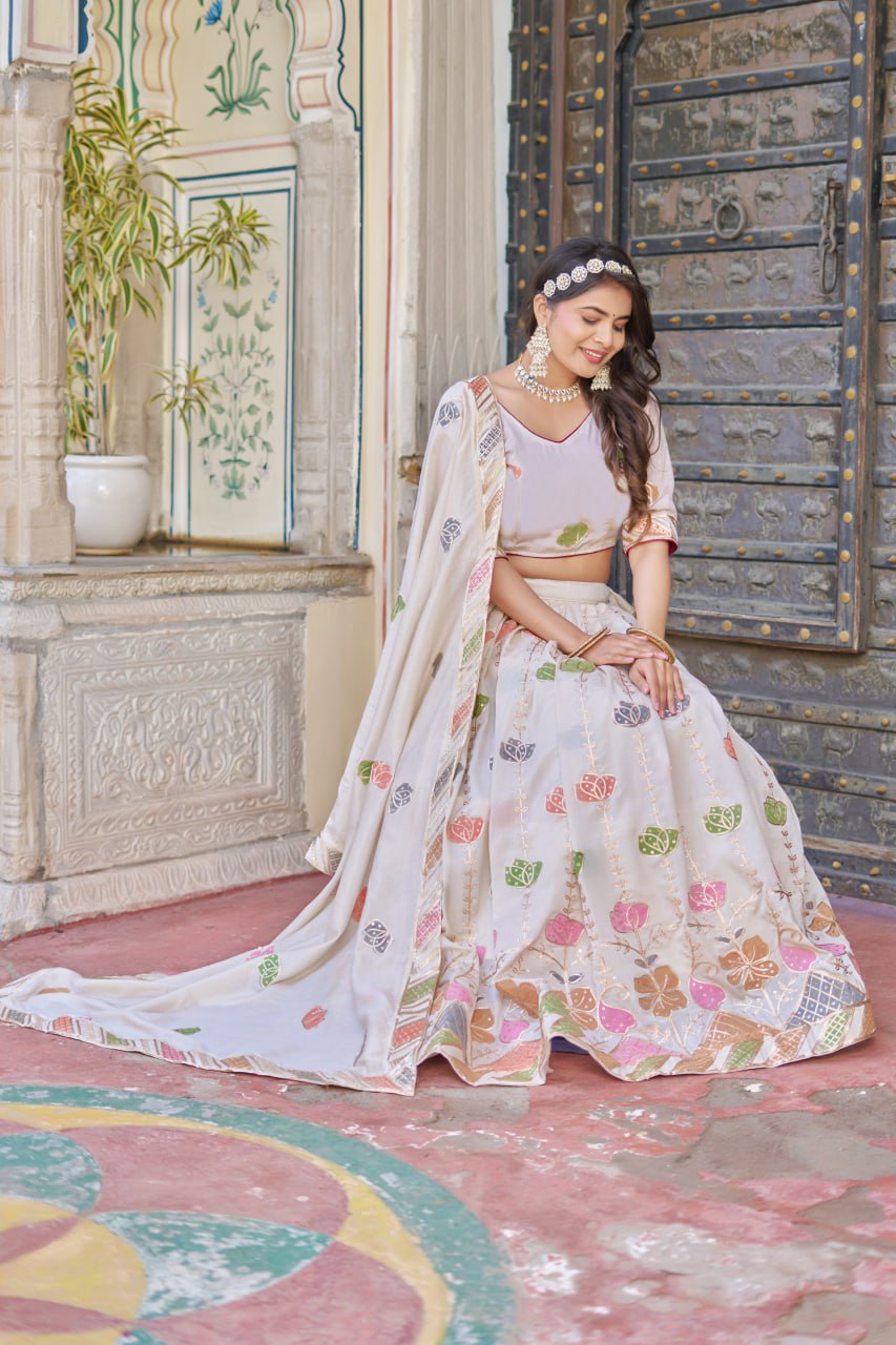 Designer Wedding Wear Vichitra Silk Lehenga