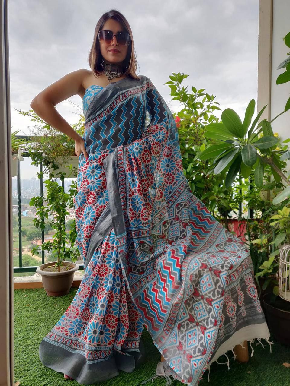 Digital Formal Printed Linen Saree