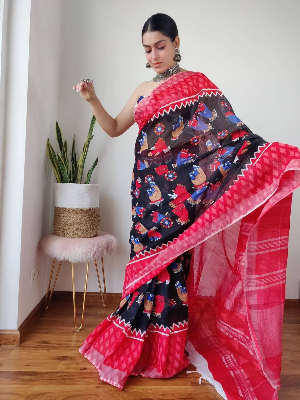 Digital Formal Printed Linen Saree