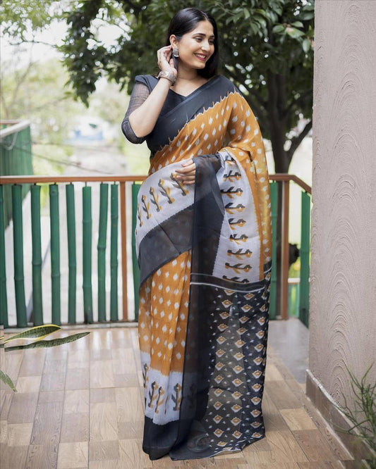 Digital Ikkat Printed Formal Linen Saree