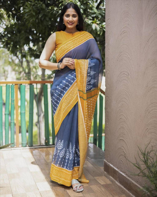 Digital Ikkat Printed Formal Linen Saree