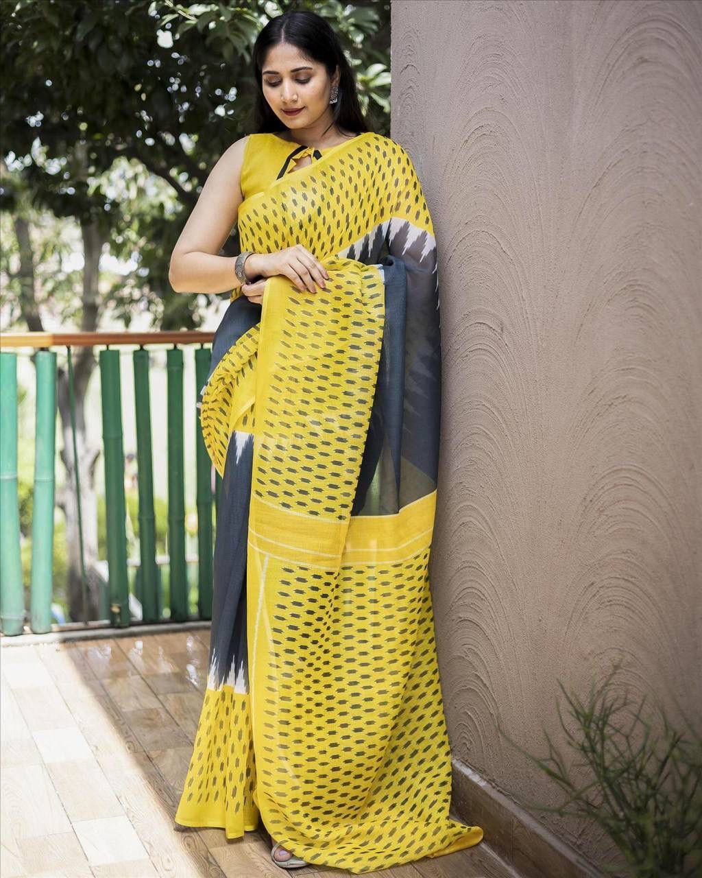 Digital Ikkat Printed Formal Linen Saree