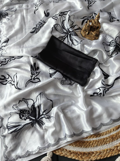 Digital Printed Carbon Crape Saree