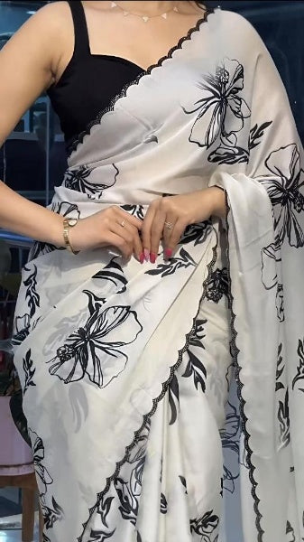 Digital Printed Carbon Crape Saree
