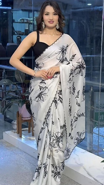 Digital Printed Carbon Crape Saree