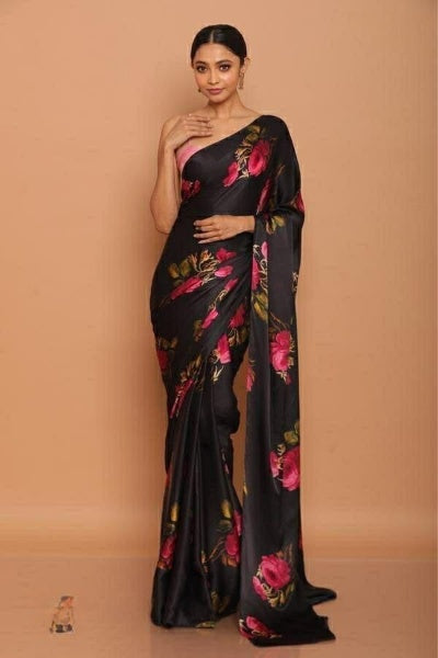 Digital Printed Japan Satin Silk Saree