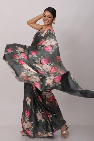 Digital Printed Japan Satin Silk Saree