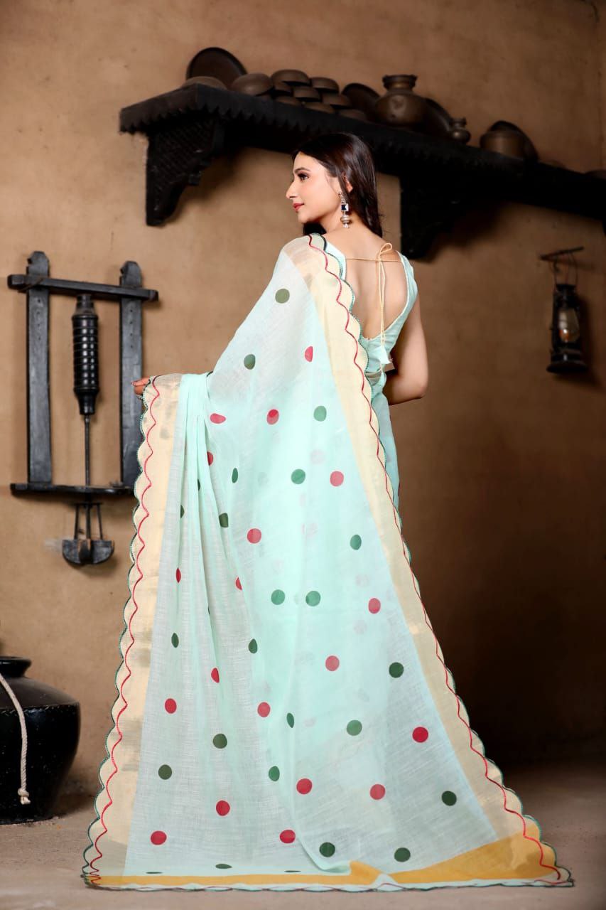 Pista Digital Printed Linen Saree
