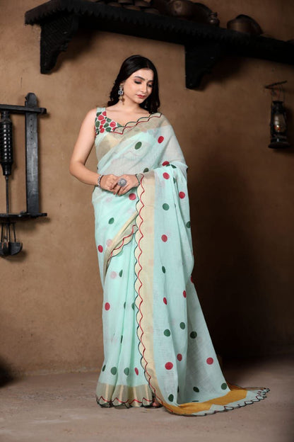Pista Digital Printed Linen Saree