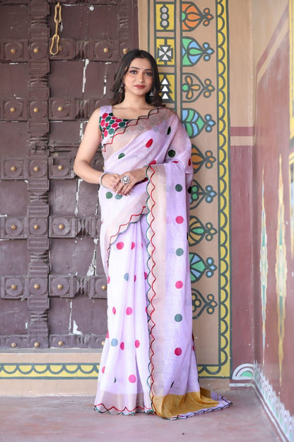 Lavender Digital Printed Linen Saree