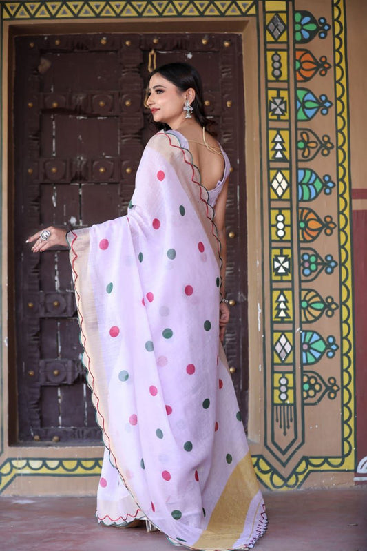 Lavender Digital Printed Linen Saree