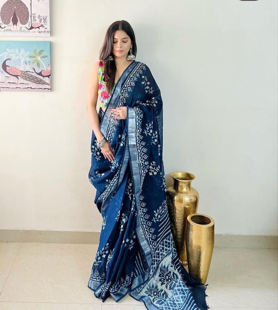 Digital Printed Linen Saree