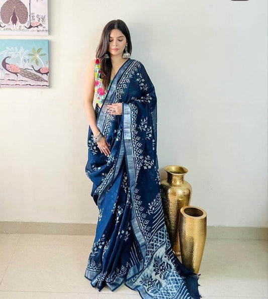 Digital Printed Linen Saree