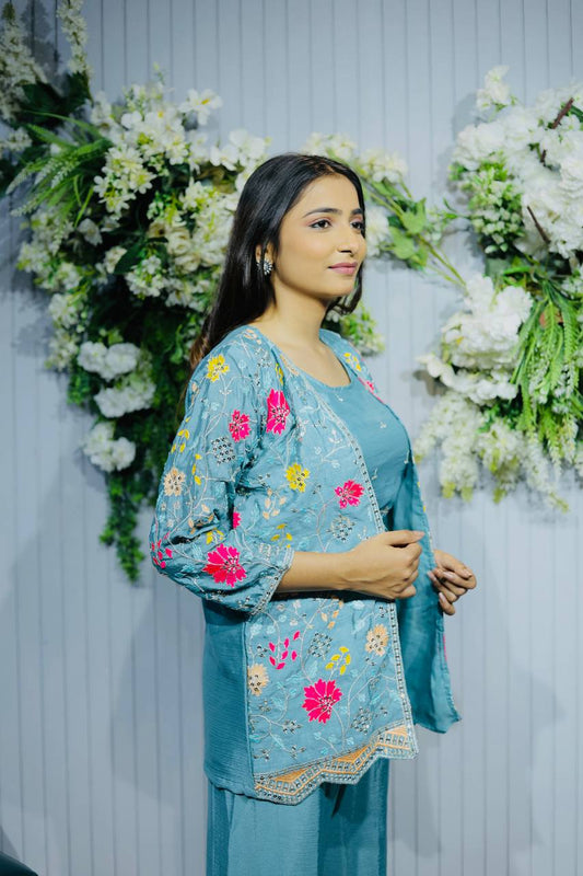 Dirty Blue Designer Three Piece Suit