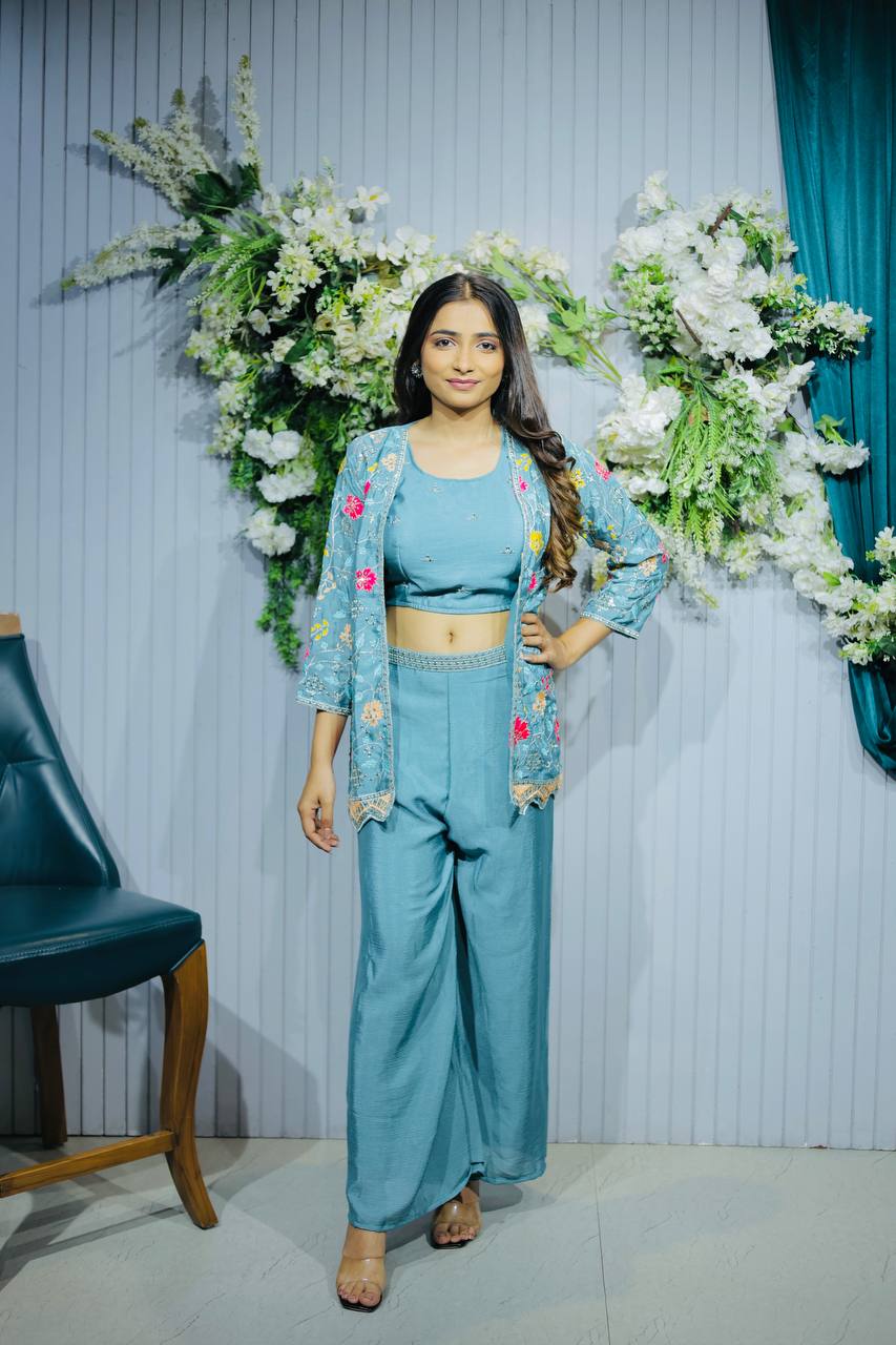 Dirty Blue Designer Three Piece Suit