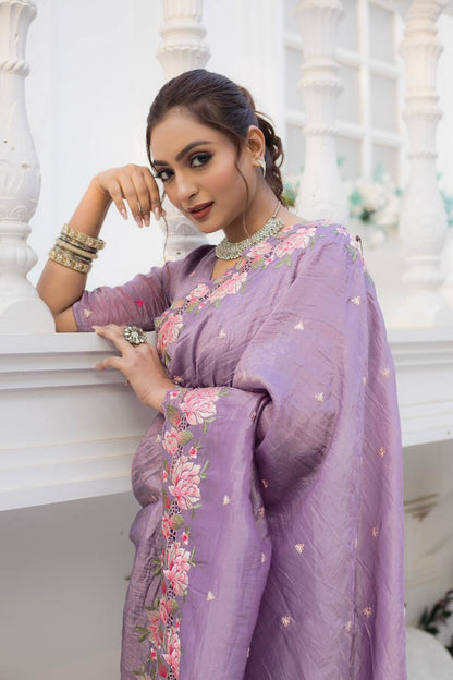 Dirty Lavender Crush Silk Saree