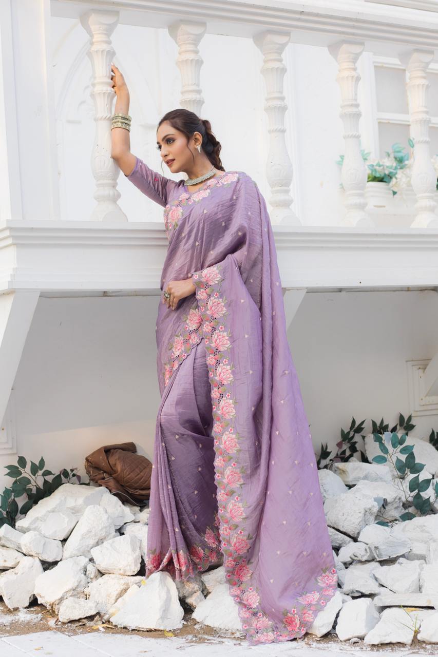 Dirty Lavender Crush Silk Saree