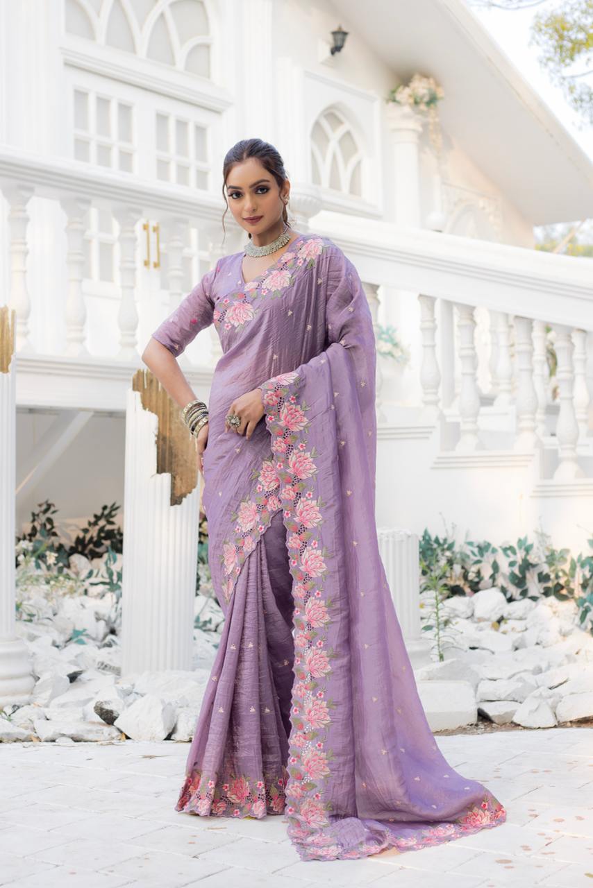 Dirty Lavender Crush Silk Saree