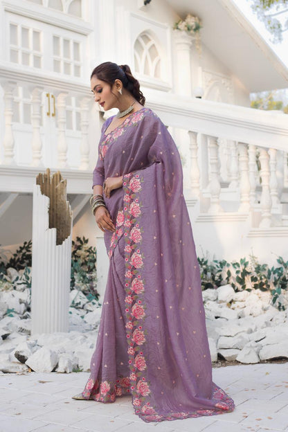 Dirty Purple Crush Silk Saree