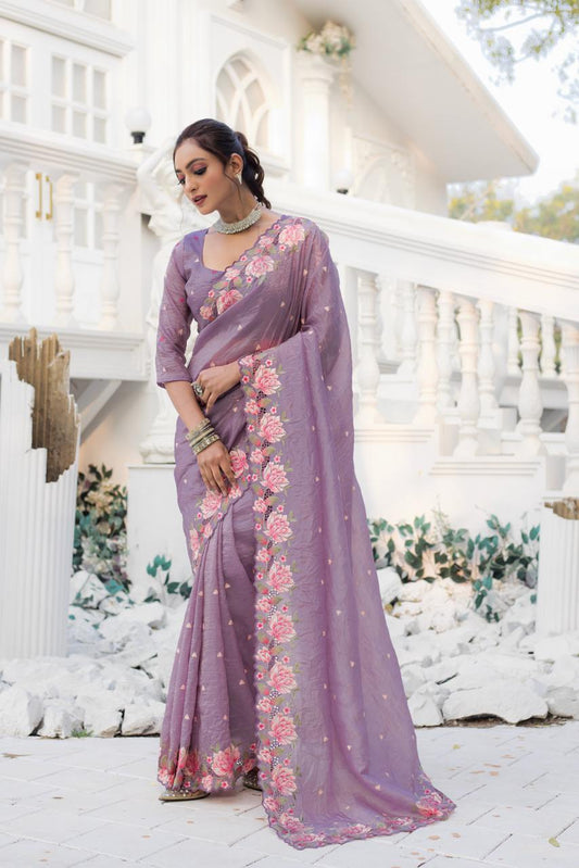 Dirty Purple Crush Silk Saree