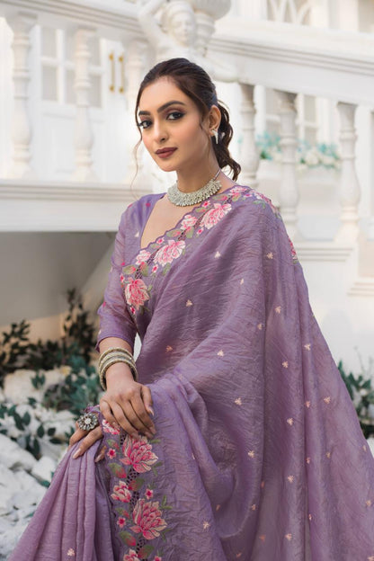 Dirty Purple Crush Silk Saree
