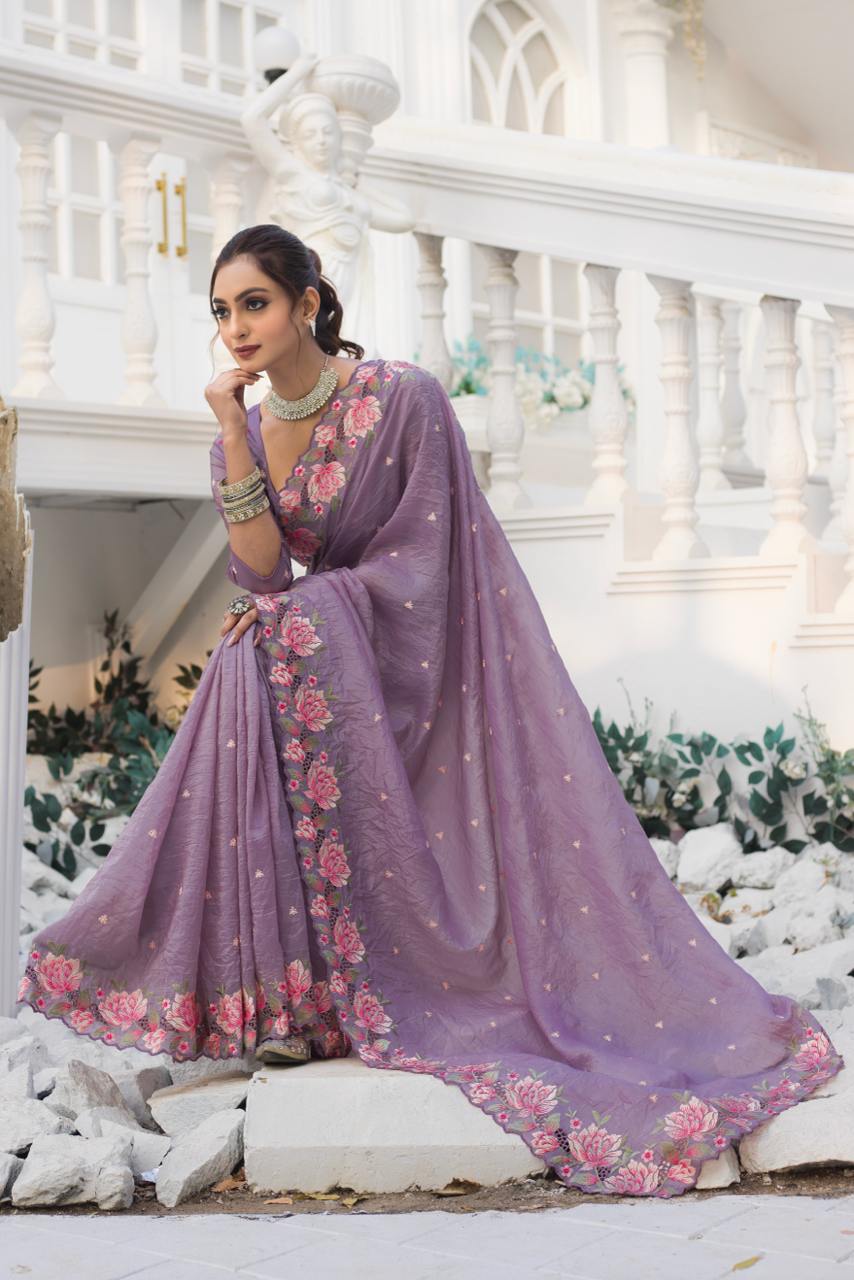 Dirty Purple Crush Silk Saree