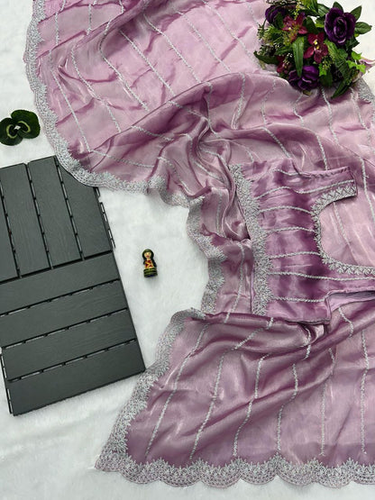 Dusty Lavender Designer Burberry Silk Saree