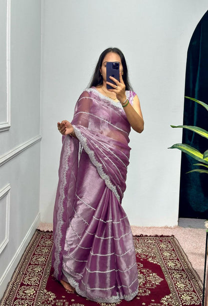 Dusty Lavender Designer Burberry Silk Saree