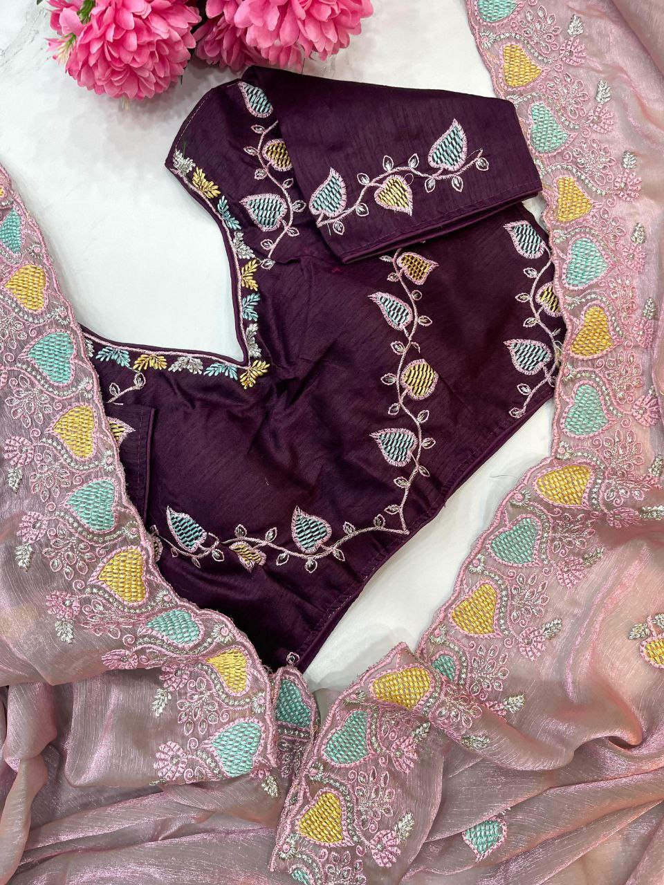 Dusty Lavender Designer Fandy Chiffon Two Tone Saree