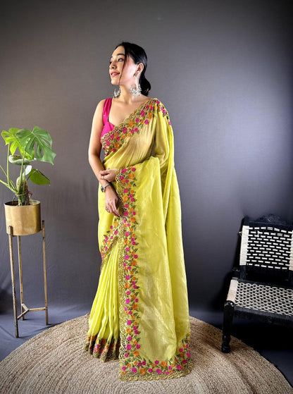 Party Wear Gold Crunchy Saree