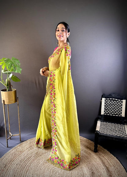 Party Wear Gold Crunchy Saree