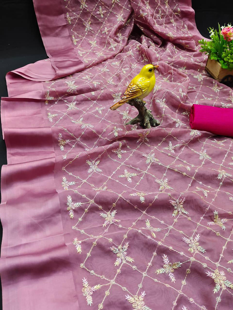 Dusty Lavender Party Wear Satin Georgette Saree