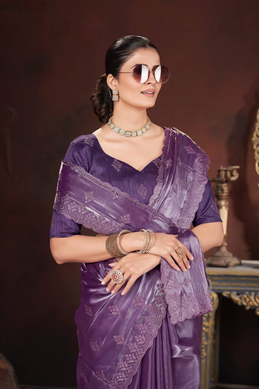 Dusty Lavender Party Wear Zimmy Choo Silk Saree