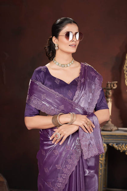 Dusty Lavender Party Wear Zimmy Choo Silk Saree