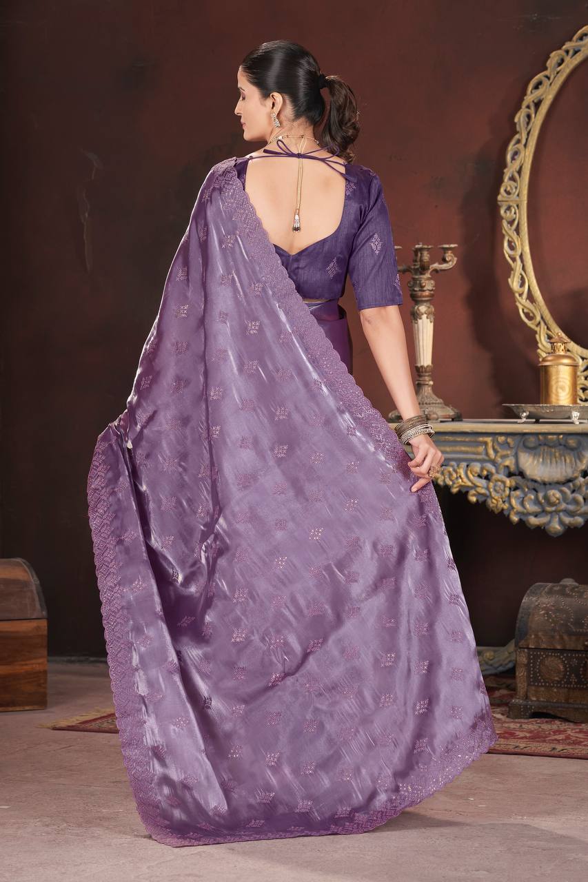 Dusty Lavender Party Wear Zimmy Choo Silk Saree