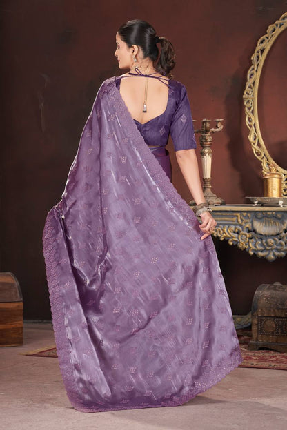 Dusty Lavender Party Wear Zimmy Choo Silk Saree