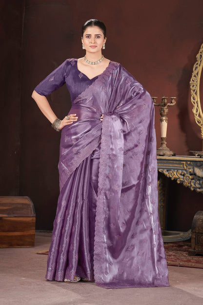 Dusty Lavender Party Wear Zimmy Choo Silk Saree