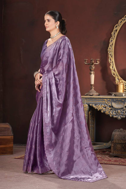 Dusty Lavender Party Wear Zimmy Choo Silk Saree